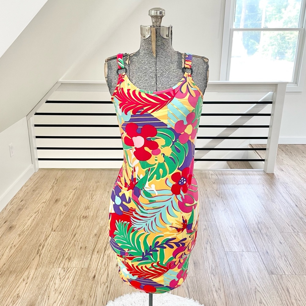 NWT S M colorful tropical floral, stretchy bodycon dress